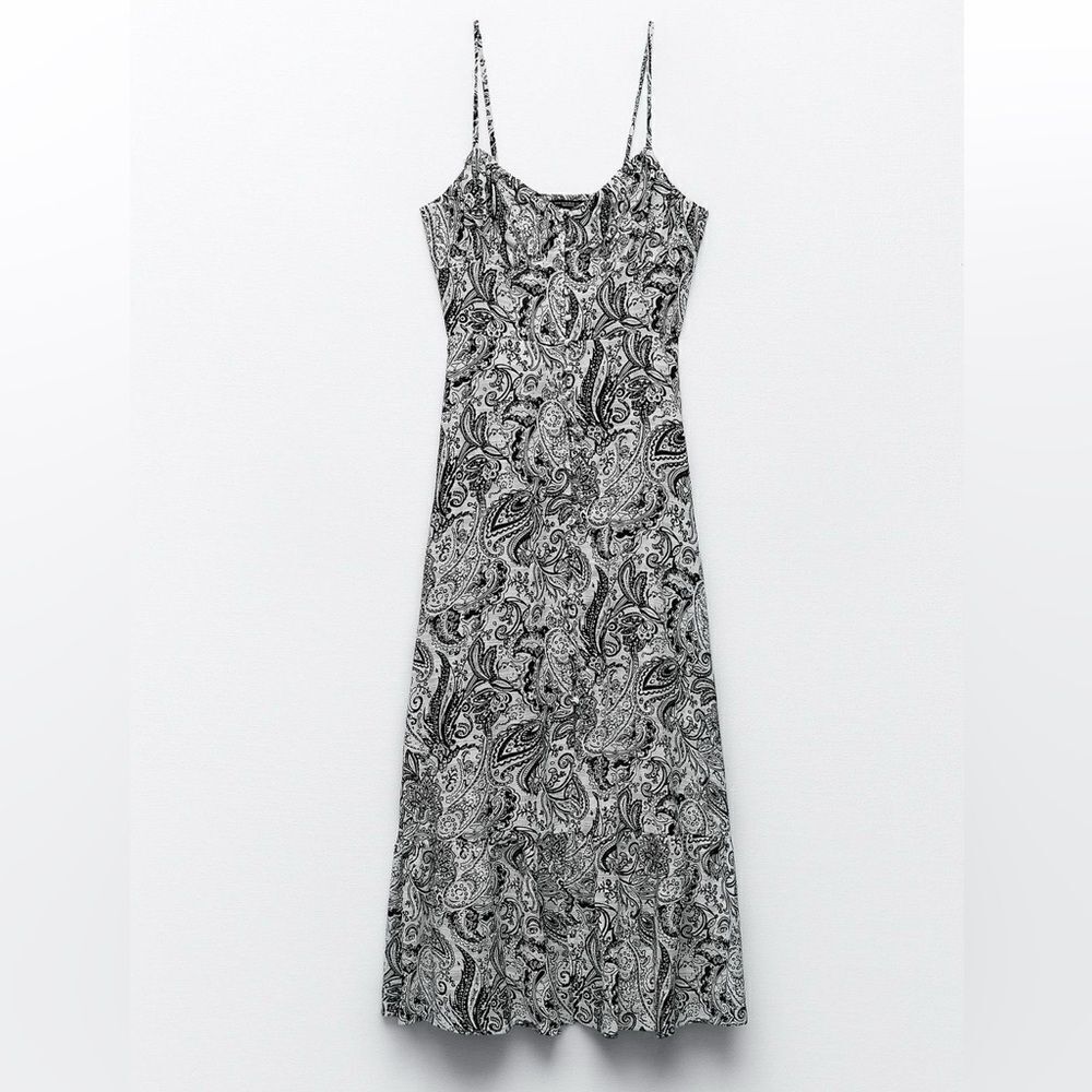 Zara Black Slip Midi Dress Spaghetti Strap